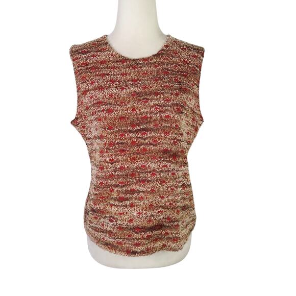 Vintage 90s Ninety Red and Tan Marled Textured Knit Tank Top L - Picture 2 of 7